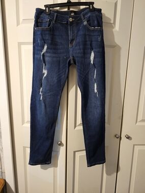 ZLZ Men's Slim Straight Ripped Jeans - Dark Blue 34W